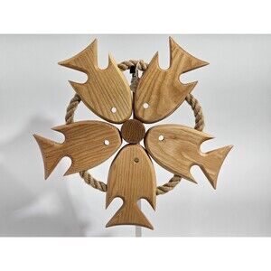 NEW Nordic Dreams Carved Wood Fish Rope Wall Hanging Decoration Decor‎ Coastal